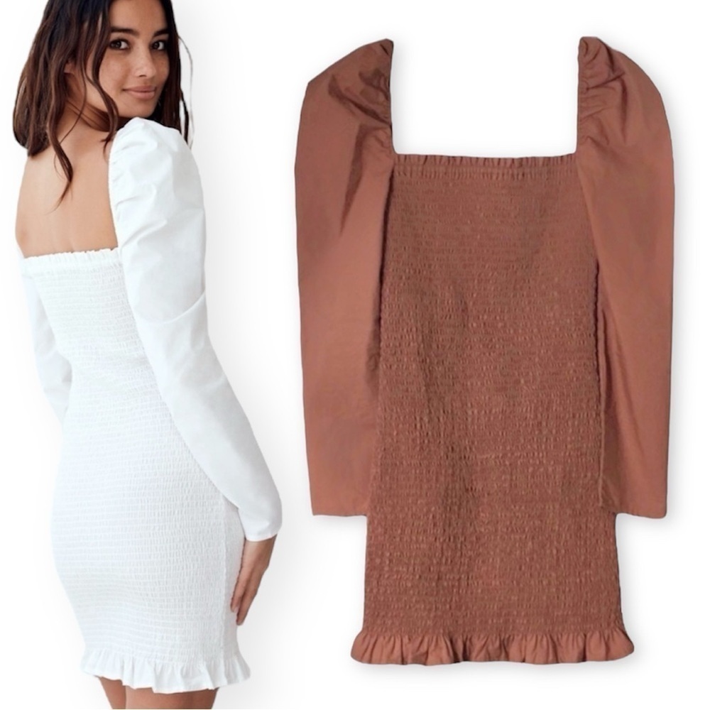 Wilfred | Maelys Puff Sleeve Dress 100% Cotton Mocha Size Xs Aritzia